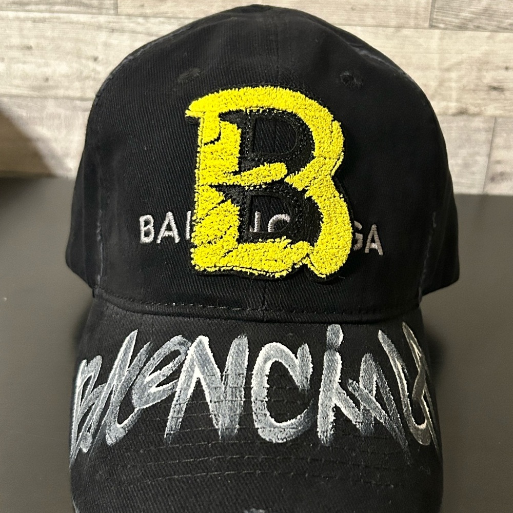 Balenciaga Black Cap with Yellow and White Accents